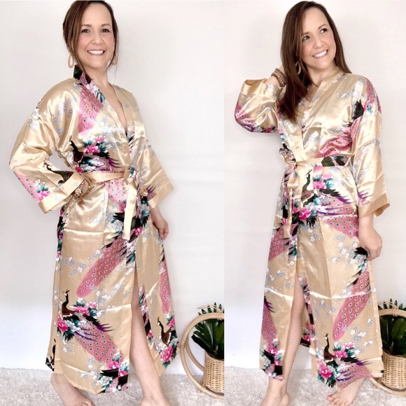 Floral Long Kimono Robes Satin - Picture 5 of 7